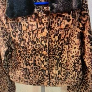 Leopard Print Kids Jacket with Black Collar